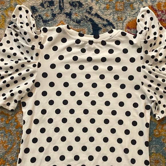 SOLD! NEW! Boutique White & Black Polka Dots Layered Ruffle Sleeve Top L - Picture 9 of 14